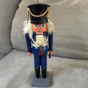Vintage Erzgebirge GDR German Wooden Nutcracker Soldier 11" Blue Christmas